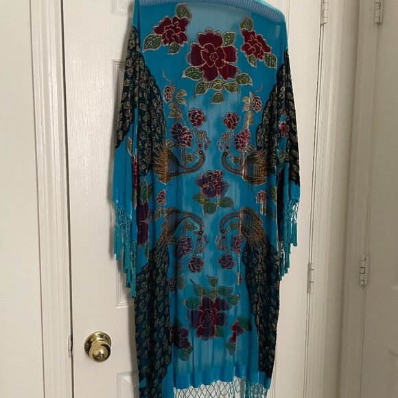 Vivid Silk-Blend Velvet Burnout Jacket with Beaded Tassel Fringe - Picture 2 of 8